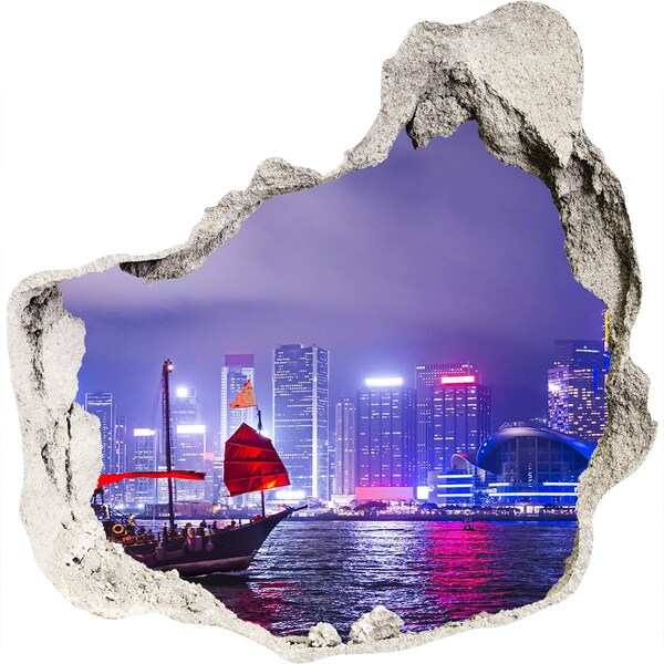 Fototapeta diera na stenu 3D Hong kong v noci