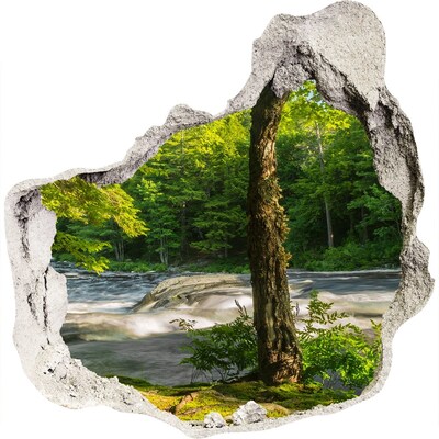 Díra 3D ve zdi nálepka Rieka v lese