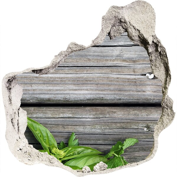 Díra 3D ve zdi nálepka Poškodená stena s drevenou podlahou