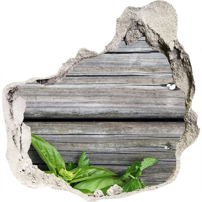 Díra 3D ve zdi nálepka Poškodená stena s drevenou podlahou