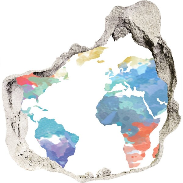 Fotoobraz diera na stenu Mapa sveta v diere v stene