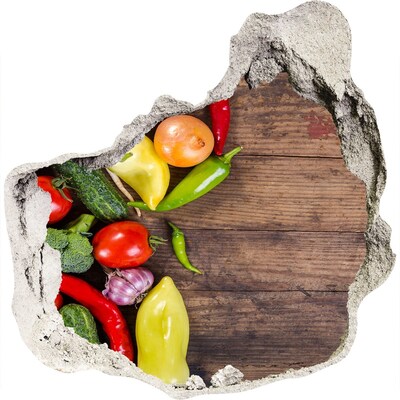 Nálepka fototapeta 3D výhľad Ovocie a zelenina v diere v stene