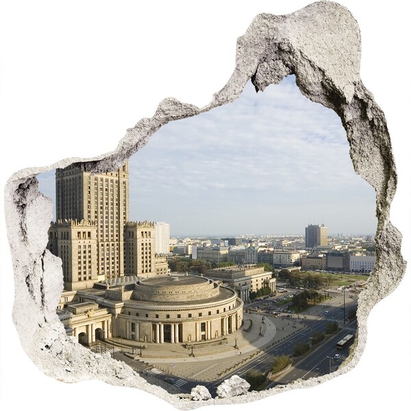 Nálepka 3D diera samolepiaca Pohľad na Varšavu z diery v stene