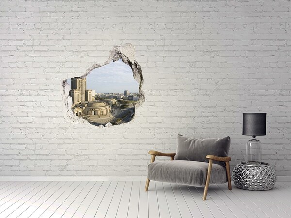 Nálepka 3D diera samolepiaca Pohľad na Varšavu z diery v stene