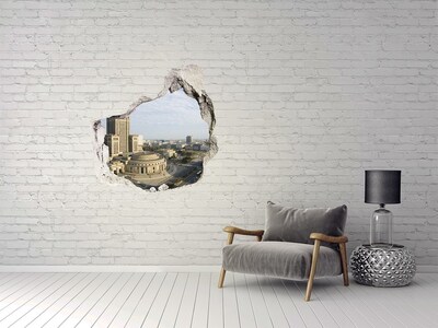 Nálepka 3D diera samolepiaca Pohľad na Varšavu z diery v stene