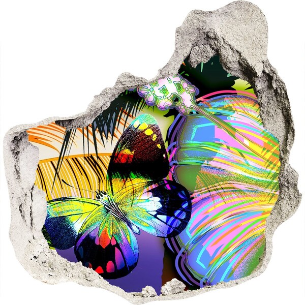 Fototapeta diera na stenu 3D nálepka Farebný motýľ v diere v stene