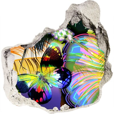 Fototapeta diera na stenu 3D nálepka Farebný motýľ v diere v stene