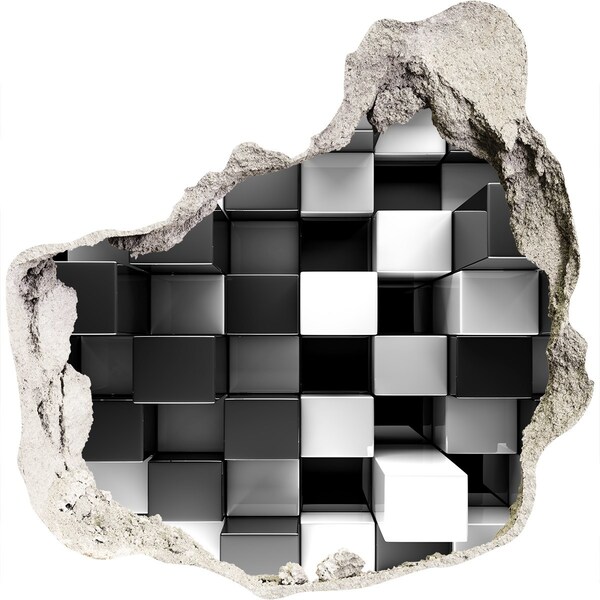 Samolepiaca diera múr 3D Čiernobiele kocky v stene