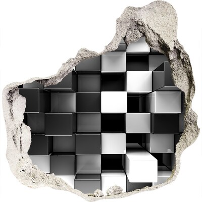 Samolepiaca diera múr 3D Čiernobiele kocky v stene