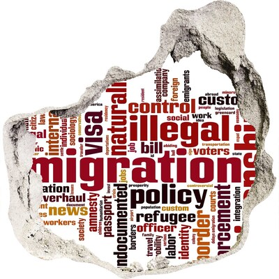 Nálepka diera na stenu Migračná politika