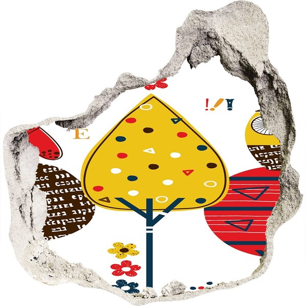 Diera 3D fototapety nálepka Farebné stromy v diere v stene