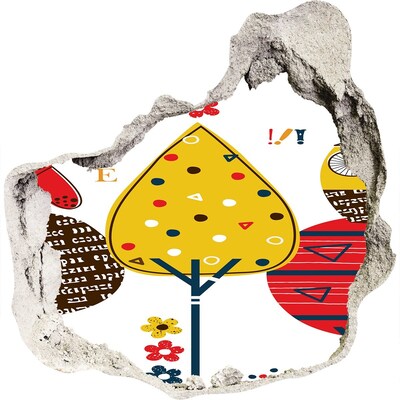 Diera 3D fototapety nálepka Farebné stromy v diere v stene