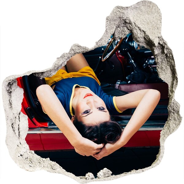 Diera 3D foto tapeta nálepka Žena v klasickom aute