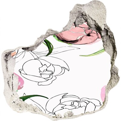 Diera 3D fototapety nálepka Kvetinová nástenná maľba za poškodenou stenou