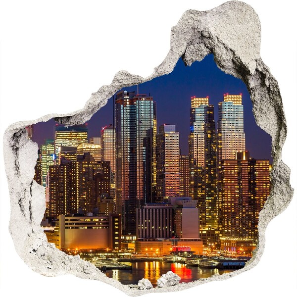 Nálepka 3D diera na stenu betón Nočná panoráma mesta