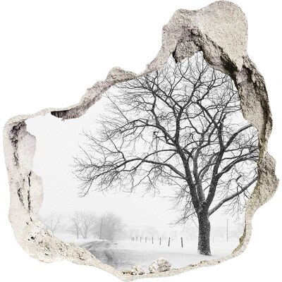 Díra 3D ve zdi nálepka Strom v zime