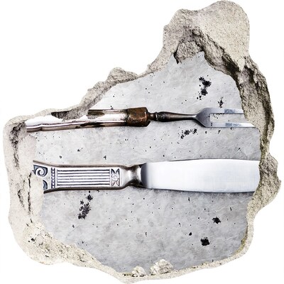 Samolepiaca nálepka betón Poškodená stena s kuchynským náradím