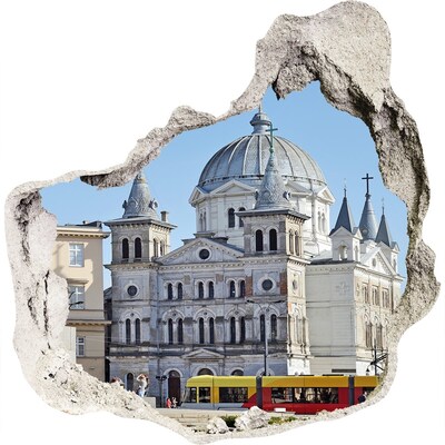 Nálepka 3D diera na stenu betón Historická katedrála v meste