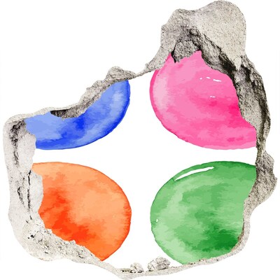 Foto fotografie diera na stenu Farebné gule v diere v stene