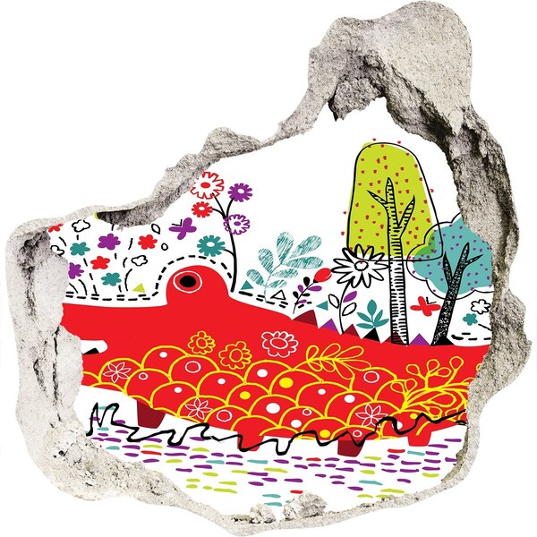 Fototapeta diera na stenu 3D Krokodíl v farebnej krajine