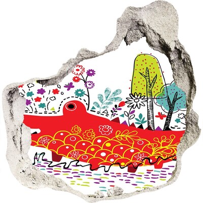 Fototapeta diera na stenu 3D Krokodíl v farebnej krajine