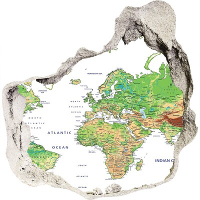 Nálepka 3D diera na stenu Mapa sveta