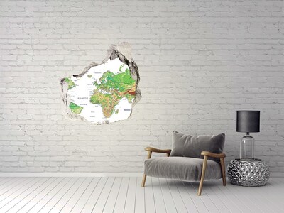 Nálepka 3D diera na stenu Mapa sveta