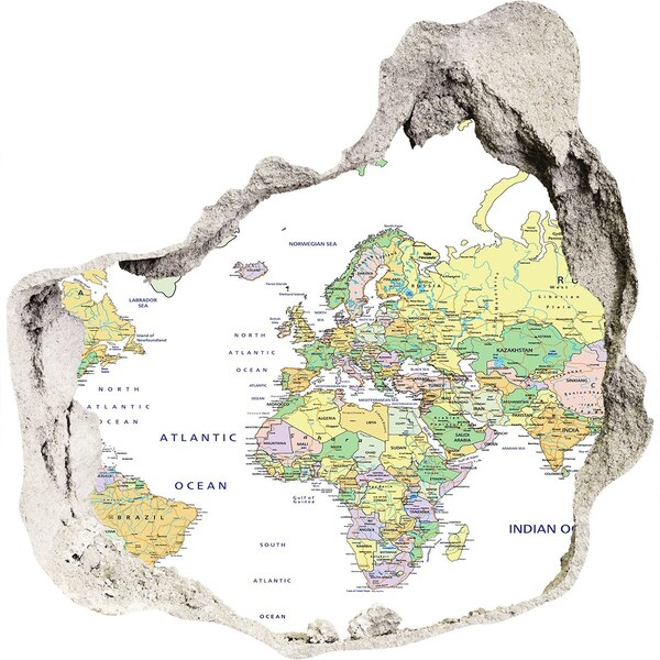 Nálepka 3D diera betón Mapa sveta