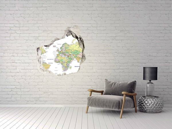 Nálepka 3D diera betón Mapa sveta