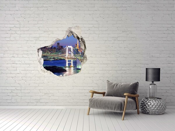 Díra 3D ve zdi nálepka Tokijský most v noci