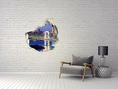 Díra 3D ve zdi nálepka Tokijský most v noci