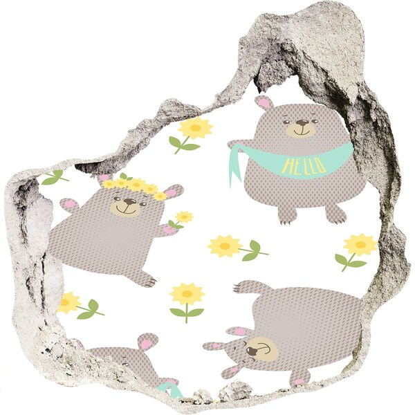 Samolepiaca diera na stenu Usmievavé plyšové medvedíky v kvetinovom prostredí