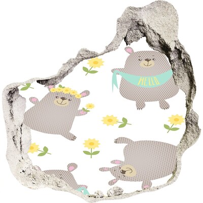 Samolepiaca diera na stenu Usmievavé plyšové medvedíky v kvetinovom prostredí