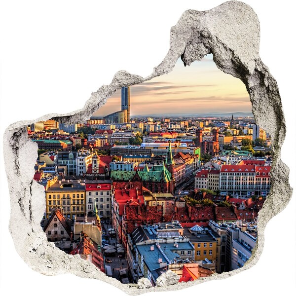 Nálepka 3D diera na stenu samolepiaca Pohľad na mesto z vtáčej perspektívy