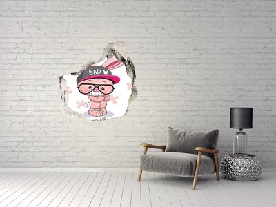 Fototapeta diera na stenu 3D Zajačik v klobúku