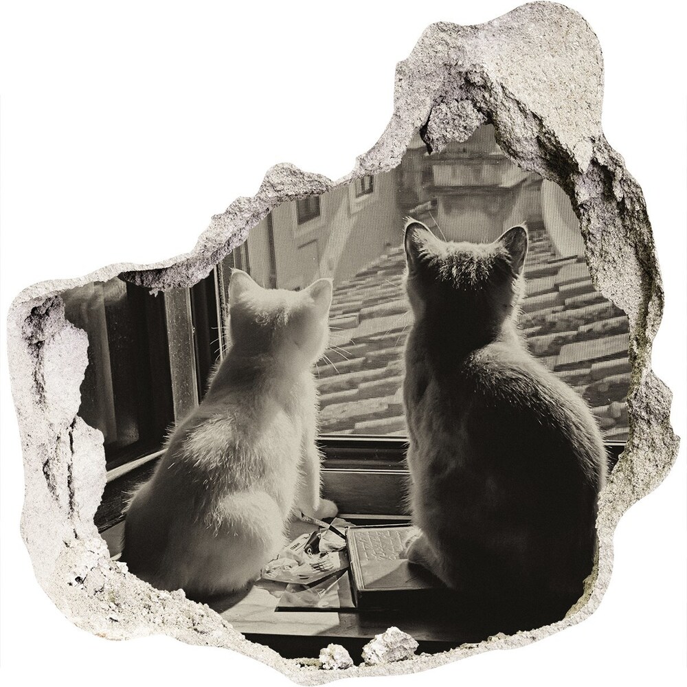 Nálepka 3D diera samolepiaca Mačky v okne