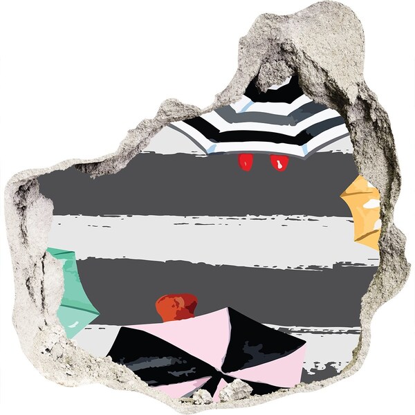 Díra 3D ve zdi nálepka Tajomná pláž so slnečníkmi