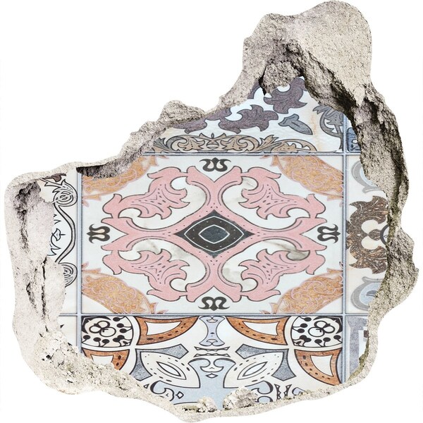 Fototapeta diera na stenu 3D Opotrebovaná podlaha s farebnými dlaždicami