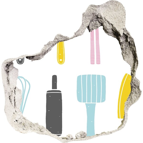 Nálepka fototapeta 3D výhľad Kuchynské náradie v diere v stene