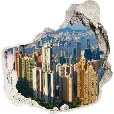 Díra 3D ve zdi nálepka Hong kong panoráma