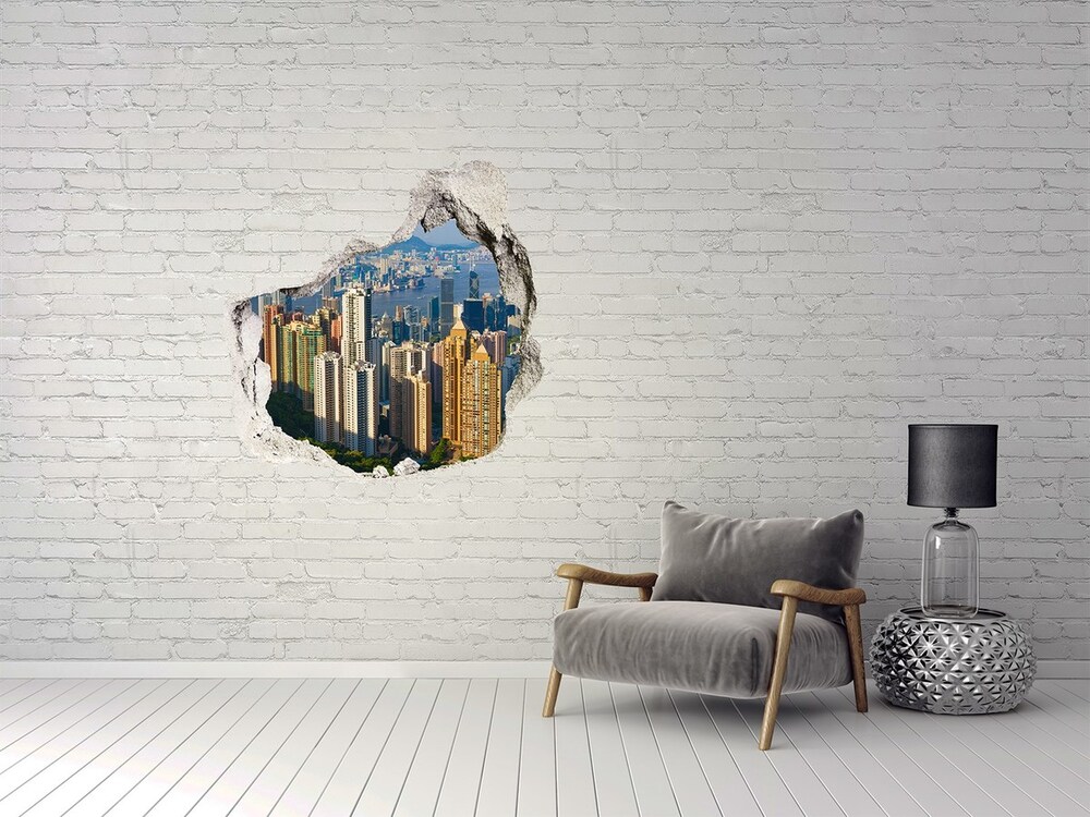 Díra 3D ve zdi nálepka Hong kong panoráma