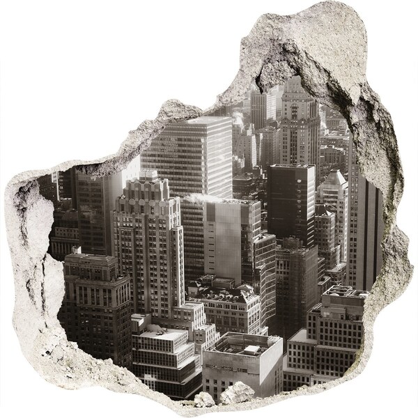 Díra 3D ve zdi nálepka Pohľad na mesto z diery v stene