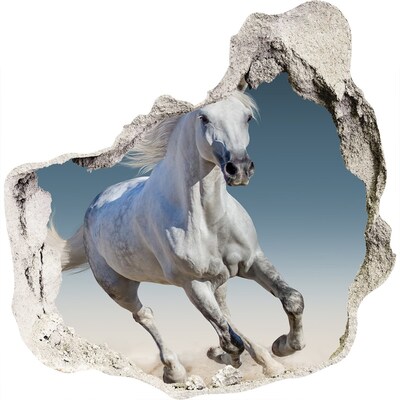 Nálepka 3D diera na stenu Biely kôň v trysku