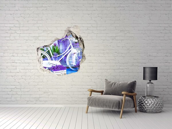 Nálepka diera na stenu betón Bicykel v záhrade plnej kvetov