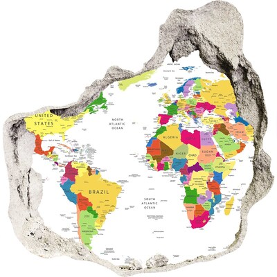Nálepka 3D diera betón Mapa sveta