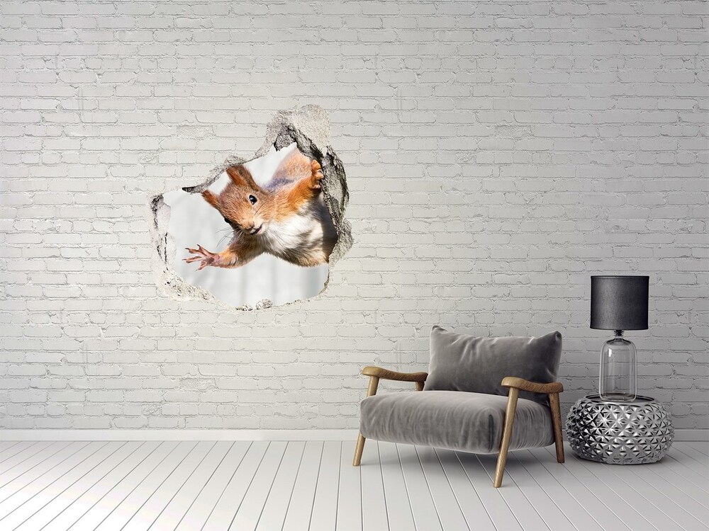 Nálepka 3D diera na stenu Veverička
