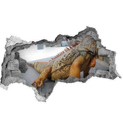 Diera 3D fototapety nálepka Iguana v poškodenej stene