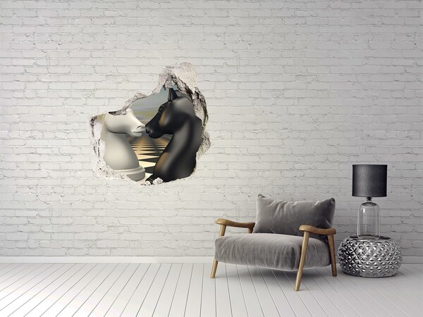 Nálepka 3D diera na stenu Šachová konfrontácia