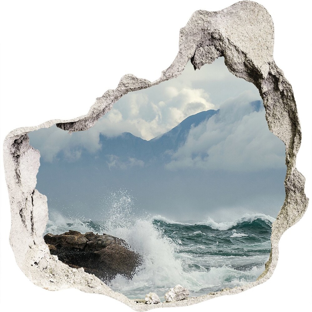 Nálepka 3D diera na stenu samolepiaca Rozbúrené more
