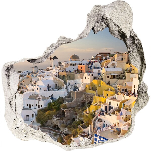 Nálepka 3D diera betón Santorini v Grécku